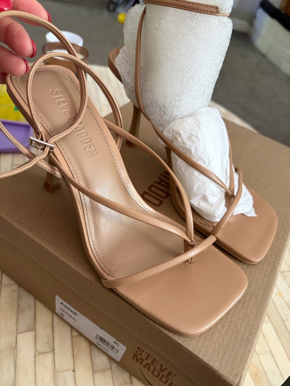 Steve Madden Nude Strappy Square-Toe Heels